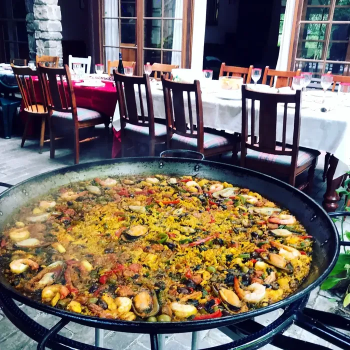 Seafood paella served at a restaurant event